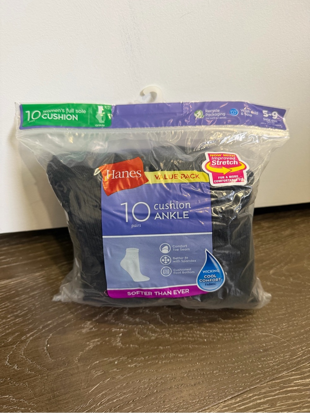 Hanes Cushion Ankle Socks - Black (10 Pack)